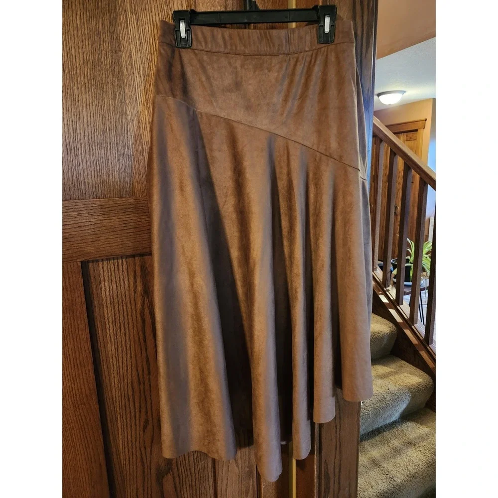 Soft Surroundings Inverness Faux Suede Midi‎ Skirt Saddle Brown Womens Small